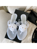 Chanel Transparent Flat Thong Sandals with Camellia White 2021
