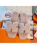 Hermes Oran Wool Classic H Flat Slide Sandals Light Pink 2021