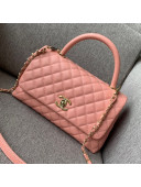 Chanel Grained Quilted Calfskin Coco Handle Flap Top Handle Bag Pink 2019