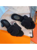 Hermes Oran Wool Classic H Heel Slide Sandals Black 2021