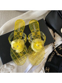 Chanel Transparent Flat Thong Sandals with Camellia Yellow 2021
