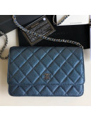 Chanel Pearly Lustre Quilted Grained Calfskin Wallet on Chain WOC Navy Blue 2019