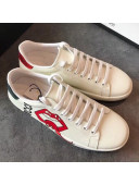 Gucci Ace Sneaker with Mouth Print White 2019(For Women and Men)