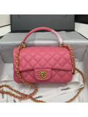 Chanel Quilted Lambskin Mini Flap Bag with Top Handle Pink 2020