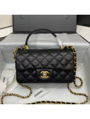 Chanel Quilted Lambskin Mini Flap Bag with Top Handle Black 2020