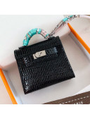 Hermes Kelly Twilly Bag Charm in Black Lizard Leather 2021