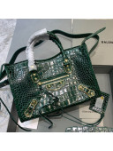 Balenciaga Classic City Small Bag in Shiny Crocodile Embossed Leather Dark Green 2021