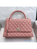 Chanel Medium Flap Bag with Top Handle in Grained Calfskin A92991 Pink 2020(Top Quality)