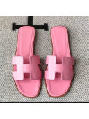 Hermes Oran H Flat Slipper Sandals in Smooth Calfskin Sakura Pink 02 2021(Handmade)