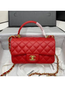 Chanel Quilted Lambskin Mini Flap Bag with Top Handle Red 2020