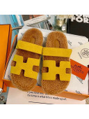 Hermes Chypre Wool and Suede Flat Sandals Yellow 2021