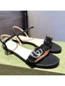 Gucci Sequin GG Strap Flat Sandals Black/Silver 2021