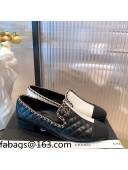 Chanel Chain Leather & Grosgrain Asymmetric Loafers Black/White 2021 04