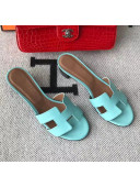 Hermes Oasis Sandal in Smooth Calfskin With 5cm Heel Macaron Blue 2021
