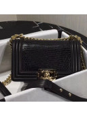 Chanel Lizard Embossed Leather Small Classic Leboy Flap Bag Black 2019