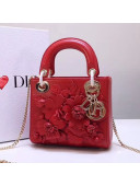 Dior Mini Lady Dior Bag in Embroidered Flowers Lambskin Red 2019