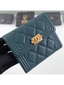 Chanel Quilted Grained Leather Small Boy Flap Wallet Dark Blue 2019