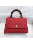 Chanel Small Flap Bag with Top Lizard Handle in Grained Calfskin A92990 Red/Burgundy 2020(Top Quality)