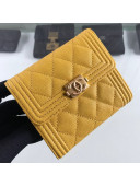 Chanel Quilted Grained Leather Small Boy Flap Wallet Yellow 2019