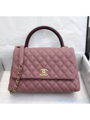 Chanel Medium Flap Bag with Lizard Top Handle in Grained Calfskin A92991 Pale Lilac/Burgundy 2020(Top Quality)