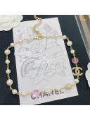 Chanel Pearl Short Necklace White/Pink 2020
