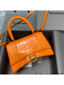 Balenciaga Hourglass Small Top Handle Bag in Shiny Crocodile Leather Orange 2021