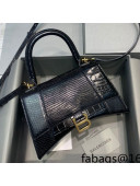Balenciaga Hourglass Small Top Handle Bag in Shiny Lizard Leather Black 2021