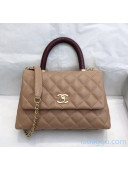Chanel Small Flap Bag with Top Lizard Handle in Grained Calfskin A92990 Apricot/Burgundy 2020(Top Quality)