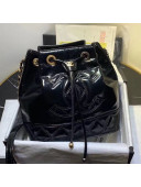 Chanel Shiny Aged Calfskin Drawstring Bucket Bag AS1877 Black 2020