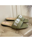 Fendi Lambskin Logo Print Flat Slide Sandals Green 2021