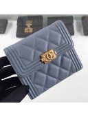 Chanel Quilted Grained Leather Small Boy Flap Wallet Light Blue 2019