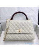 Chanel Medium Flap Bag with Lizard Top Handle in Grained Calfskin A92991 White/Burgundy 2020(Top Quality)