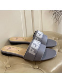 Fendi Lambskin Logo Print Flat Slide Sandals Grey 2021