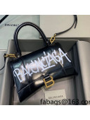 Balenciaga Hourglass Small Top Handle Bag in Graffiti Smooth Leather Black 2021
