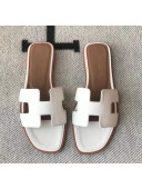 Hermes Oran H Flat Slipper Sandals in Smooth Calfskin White 2021(Handmade)