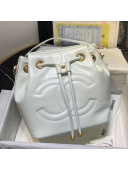 Chanel Shiny Aged Calfskin Drawstring Bucket Bag AS1946 White 2020