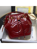 Chanel Shiny Aged Calfskin Drawstring Bucket Bag AS1946 Red 2020