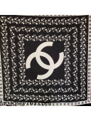 Chanel Tulip Print Silk Square Scarf 90x90cm Black 2021 21100714