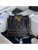Chanel Quilted Lambskin Drawstring Bucket Bag AS2252 Black 2021