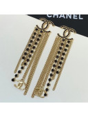 Chanel Tassel Chain Earrings Crystal Black 2020