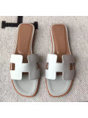 Hermes Oran H Flat Slipper Sandals in Smooth Calfskin Light Grey 2021(Handmade)
