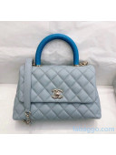 Chanel Small Flap Bag with Top Lizard Handle in Grained Calfskin A92990 Baby Blue 2020(Top Quality)