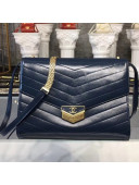 Chanel Chevron Calfskin & Gold Metal Large Flap Bag A57492 Navy Blue 2018