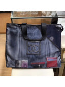Chanel Mesh Canvas and PVC Large Shopping Tote Bag Navy Blue 2019
