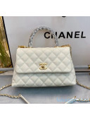 Chanel Small Flap Bag with Snake Top Handle in Grained Calfskin A92990 White 2020(Top Quality)