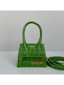 Jacquemus Le Chiquito Mini Top Handle Bag in Crocodile Leather Green 2021