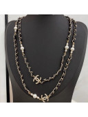 Chanel Chain Leather Long Necklace Black/Silver 2020
