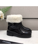 Chanel Crinkle Patent Leather Wool Short Boots 20102402 Black 2020
