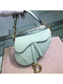 Dior Mini Saddle Bag in Grained Calfskin Leather Light Green 2019