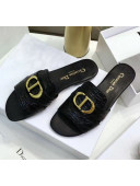 Dior 30 MONTAIGNE Mule Flat Sandals in Crocodile Pattern Calfskin Black 2020